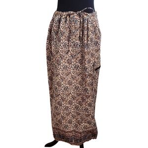 Vintage 90s Rave Cotton Maxi Skirt L Paisley Cargo Zipper‎ Pocket Grunge Hippie